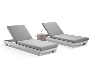 Santorini Outdoor Aluminium Sun Lounge Set With Side Table In White - Outdoor Sun Lounges - White Olefin Grey Light Stool