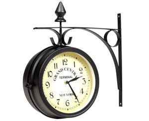 Train Station Wall Mount Clock Grand Central 2 Sided Dial Garden Black Petro