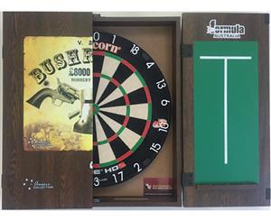Unicorn Eclipse HD2 Competition Dart Board & FORMULA BUSH RANGER NED KELLY Cabinet + 6 Darts