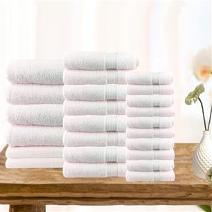 24 Piece Ultra-light Cotton Bath Towel Set in Baby Pink