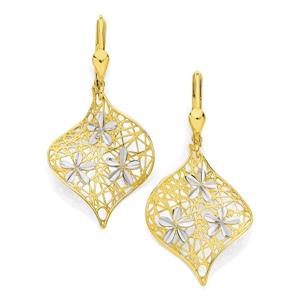9ct Gold Two Tone Diamond-Cut Drop Earrings