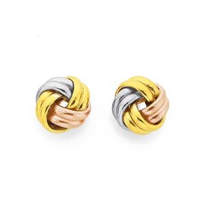 9ct Tri Tone Gold Knot Stud Earrings