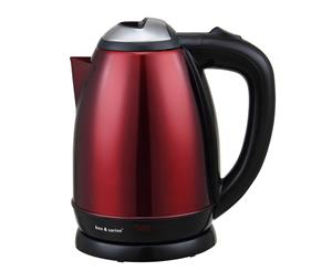 Bos & Sarino 1.8L 1500W Red Full Stainless Steel Cordless Kettle