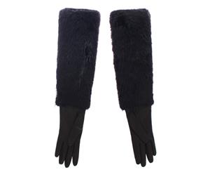 Dolce & Gabbana Black Beaver Fur Lambskin Leather Elbow Gloves