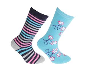 Floso Childrens/Kids Cotton Rich Welly Socks (2 Pairs) (Blue/Pink) - K355