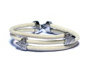Lavriche Stingray White Leather Bracelet 925 Silver Plated and CZ High Quality