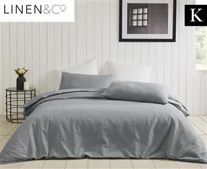 Linen & Co Portland Cotton Linen King Bed Quilt Cover Set - Charcoal