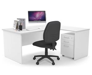Litewall Panel - L-Shaped Corner Panel Office Desk White Leg [1600L x 1550W] - white laminate pedestal