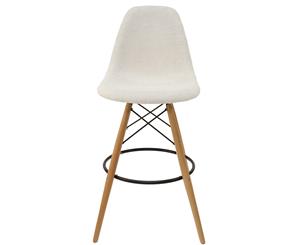 Replica Eames DSW Bar / Kitchen Stool | Fabric Seat | Natural Wood Legs - Texture Ivory