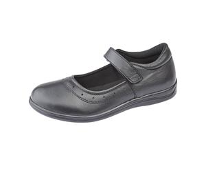 Roamers Childrens Girls Touch Fastening Leather School Shoes (Black) - DF1406