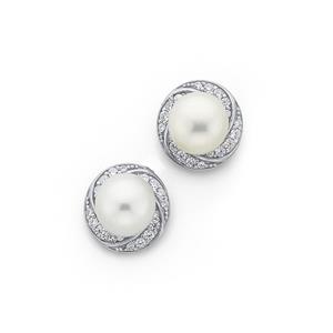 Silver Freshwater Pearl And Cubic Zirconia Twist Border Earrings