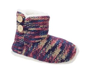 Slumberzzz Womens/Ladies Mixed Knit Button Trim Boot Slippers (Multicoloured) - SL730
