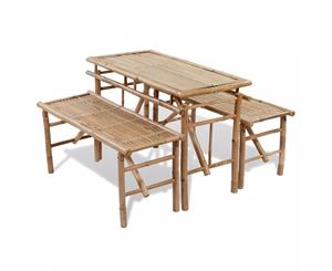 3 Pieces Picnic Beer Table with 2 Benches 100cm Bamboo Lawn Dining Set