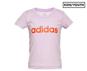 Adidas Girls' Essentials Linear Tee / T-Shirt / Tshirt - Purple Tint/Signal Coral