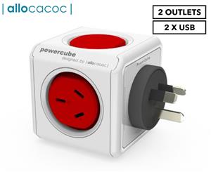 Allocacoc 2-Outlet Original PowerCube w/ USB - Red