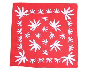 Bandana - Red and White Hemp Leaf Design Background 100% Cotton 55x55cm