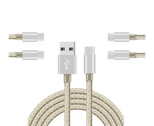 Catzon 1M 2M 3M 5Packs USB Type C Cable Nylon Braided Phone Cable Fast Charger Cable USB Cord -Gold Silver