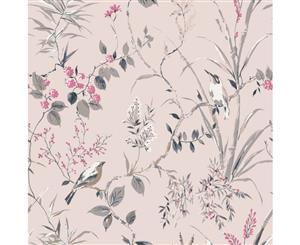 Crown Mariko Bird Floral Wallpaper Blush (M1553)