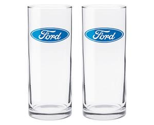FORD Spirit set of two Highball Glasses Blue Oval Logo