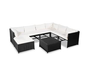 Garden Sofa Set 24 Piece Poly Rattan Black and Cream White Chair Table