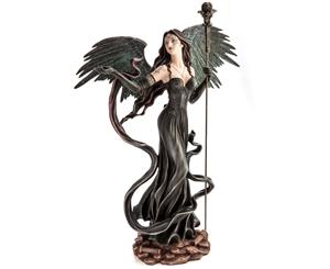 Large Dark Angel in Black Gown with Staff Figurine