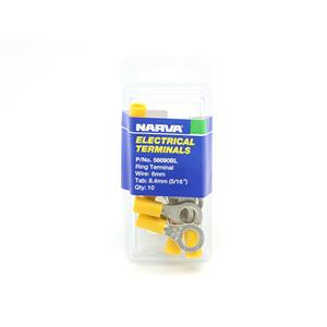 Narva 5-6mm Ring / 8.4mm Hole Yellow Electrical Ring Terminal - 10 Pack