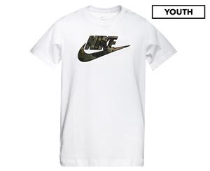 Nike Boys' Futura Icon Crew Neck Tee / T-Shirt / Tshirt - White/Camo