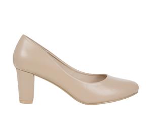 Patience Vybe Womens Block Heel Pump Court Shoe Spendless - Natural