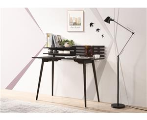Solid Rubberwood Computer Desk Study Table Shelf in Natural Black Scandinavian - Black