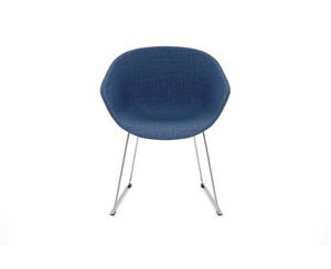 Teddy Fabric Tub Chair - Sled Base Chrome Leg - blue upholstered