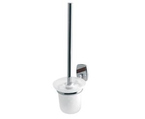 Tempered Glass Cup + Toilet Cleaning Brush Bathroom Chromed Zamak Wall Mounted