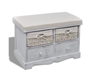 White Wooden Storage Bench Organiser Cabinet Door Chair 2 Drawer 2 Basket