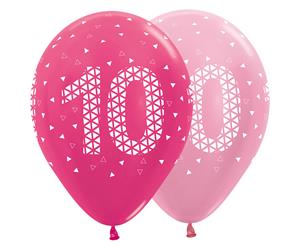 10th Met & Prl Pink 30cm Latex Balloons AOP Wht Ink 50pk