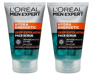 2 x L'Oral Paris Men Expert Hydra Energetic Deep Exfoliating Face Scrub 100mL