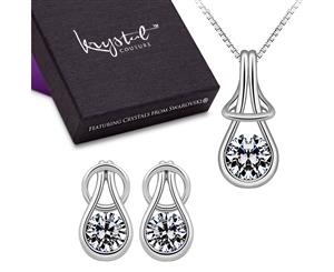 .925 Angel Necklace & Earring Set Silver w/Swarovski Crystals-White Gold/Clear