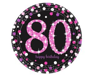Amscan Prism Pink 80Th Birthday Celebration Plates (Pack Of 8) (Pink/Black) - SG11964