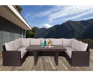 Brown Kensington Wicker Outdoor Lounge Dining Setting With Dark Grey Cushion Cover