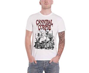 Cannibal Corpse T Shirt Pile Of Skulls Band Logo Official Mens - White