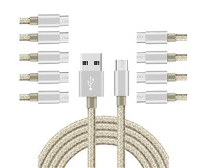 Catzon 1M 2M 3M 10Packs Micro USB Cable Nylon Braided Phone Cable Fast Charger Cable USB Cord -Gold Silver