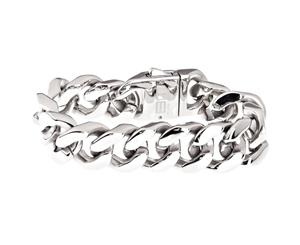 Iced Out Bling Stainless Steel Bracelet - SOLID CURB 20mm - Silver