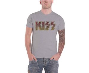 Kiss T Shirt Vintage Classic Band Logo Distressed Official Mens - Grey