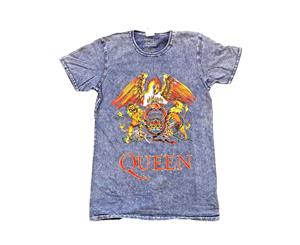 Queen T Shirt Classic Crest Band Logo Official Mens Denim Burn Out