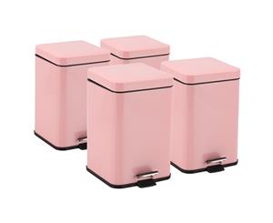 SOGA 4X 6L Foot Pedal Stainless Steel Rubbish Recycling Garbage Waste Trash Bin Square Pink