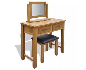 Solid Oak Wood Dressing Table with Stool Mirror Vanity Makeup Unit