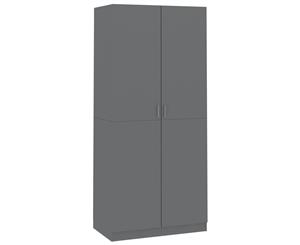 Wardrobe High Gloss Grey Chipboard with 2 Doors Clothing Cabinet Shelf