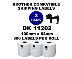 3 Rolls Brother Compatible Direct Thermal Labels DK 11202 62mm x 100mm With Cartridge