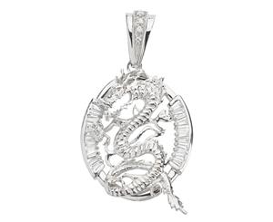 .925 Iced Out Sterling Silver Pendant - DRAGON - Silver