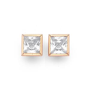 9ct Cubic Zirconia Square Bezel Set Stud Earrings