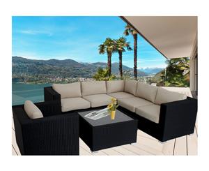 Black Endora Corner Outdoor Wicker Furniture Lounge With Dark Grey Cushion Cover