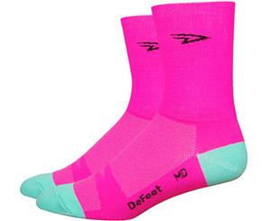 DeFeet D-Logo Aireator Bike Socks Hi Viz Pink/Celeste Green